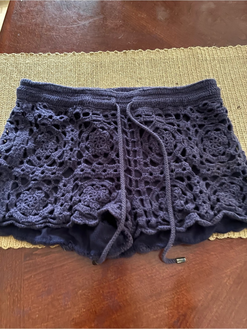 Joie Navy Crochet-Style Athletic Shorts with Drawstring